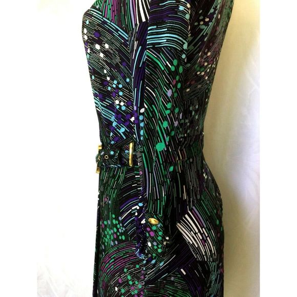 Cache Wrap Dress Purple Teal 3/4 Sleeve V Neck M - Picture 4 of 7